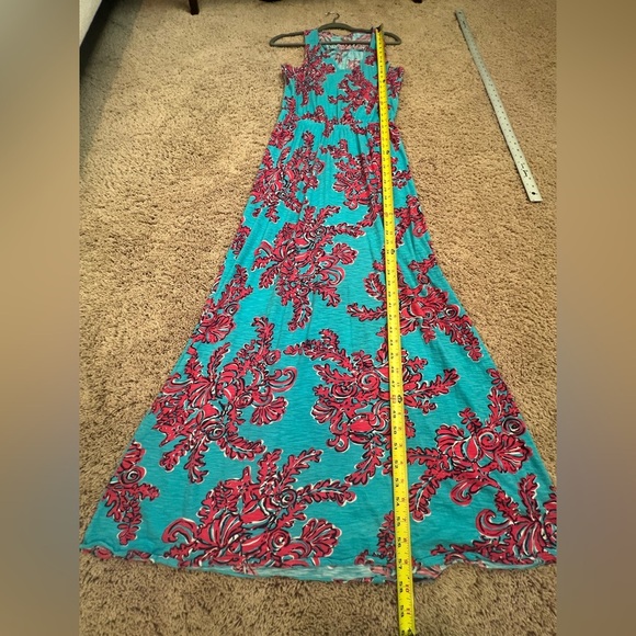 Medium Lilly Pulitzer Rhode Island reef maxi dress blue red pink coral cotton - Picture 3 of 10